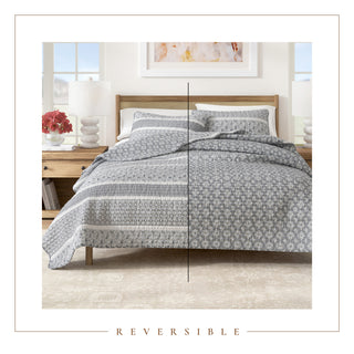 Stripe & Paisley Microfiber Reversible Quilt Set With Shams