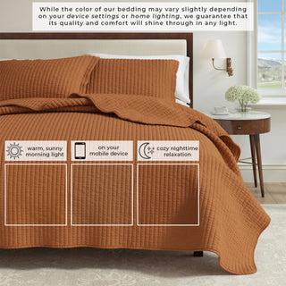 Detailed Channel Stitch Microfiber All-Season Quilt Set With Shams
