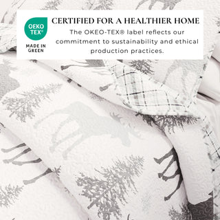 Moose & Evergreens Microfiber Reversible Quilt Set With Shams