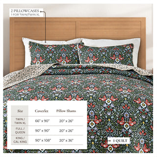 Holiday Printed Microfiber Reversible Quilt Set With Shams