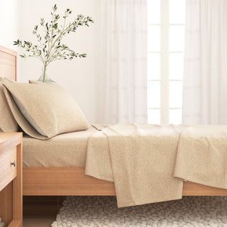 Cotton Blend Heathered Solid Flannel Sheet Set