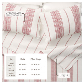 Farmhouse Stripe Microfiber Reversible Quilt Set With Shams