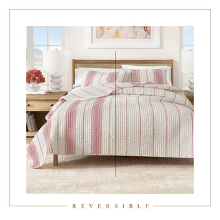 Farmhouse Stripe Microfiber Reversible Quilt Set With Shams
