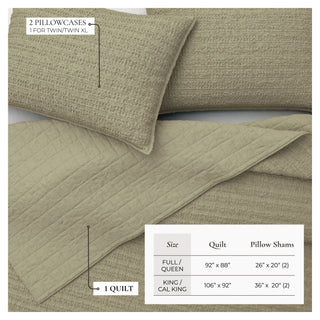 100% Cotton Garment Washed Honeycomb Waffle Quilt and Sham Set