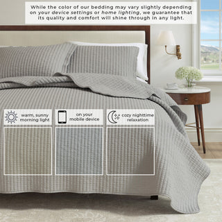 Detailed Channel Stitch Microfiber All-Season Quilt Set With Shams
