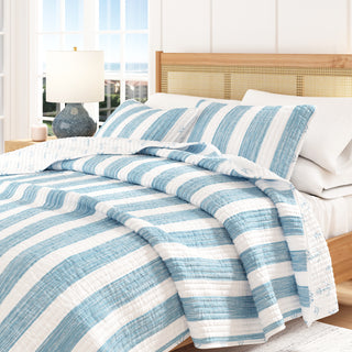 Stripes & Anchors Microfiber Reversible Quilt Set With Shams