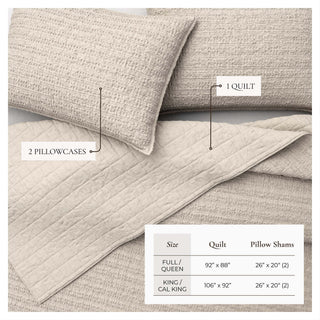 100% Cotton Garment Washed Honeycomb Waffle Quilt and Sham Set