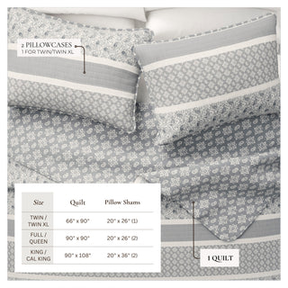 Stripe & Paisley Microfiber Reversible Quilt Set With Shams