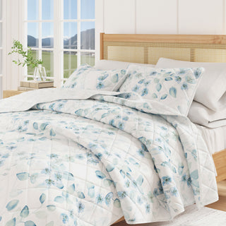 Watercolor Floral Quilt Set with Shams