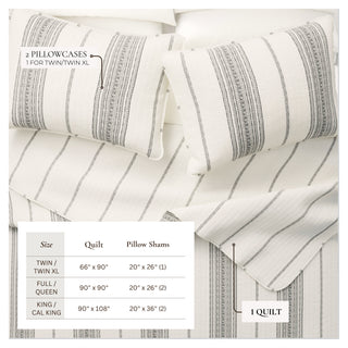 Farmhouse Stripe Microfiber Reversible Quilt Set With Shams