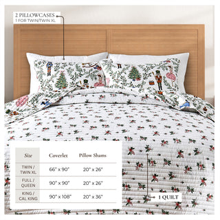 Holiday Printed Microfiber Reversible Quilt Set With Shams