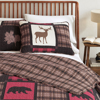 Lodge Plaid Patchwork Reversible Quilt Set With Shams