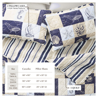 Coastal Patchwork Microfiber Quilt Set with Shams