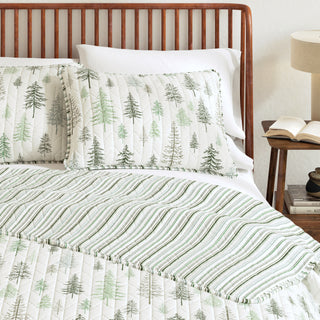 Rustic Lodge Trees Microfiber Reversible Quilt Set With Shams
