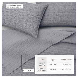 100% Cotton Garment Washed Honeycomb Waffle Quilt and Sham Set