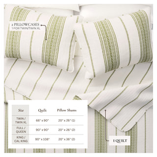 Farmhouse Stripe Microfiber Reversible Quilt Set With Shams