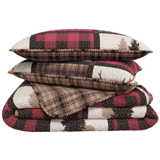 Lodge Plaid Patchwork Reversible Quilt Set With Shams