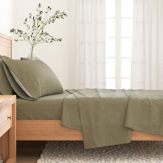 Cotton Blend Heathered Solid Flannel Sheet Set