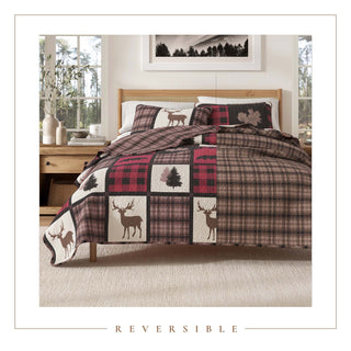 Nature & Plaid Patchwork Microfiber Reversible Quilt Set With Shams