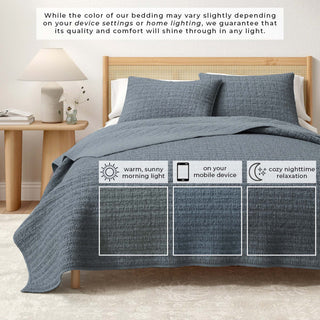 100% Cotton Garment Washed Honeycomb Waffle Quilt and Sham Set