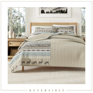 Wildelife Stripe Microfiber Reversible Quilt Set With Shams