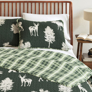Deers & Trees Microfiber Reversible Quilt Set With Shams