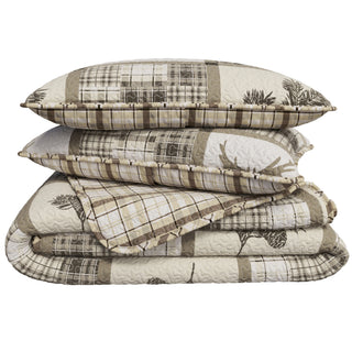 Lodge Plaid Patchwork Reversible Quilt Set With Shams