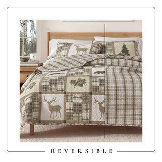 Lodge Plaid Patchwork Reversible Quilt Set With Shams