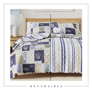 Coastal Patchwork Microfiber Quilt Set with Shams