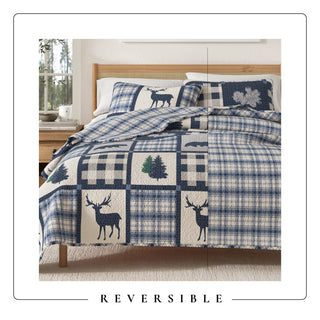 Lodge Plaid Patchwork Reversible Quilt Set With Shams