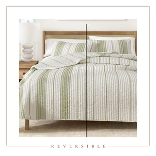 Farmhouse Stripe Microfiber Reversible Quilt Set With Shams
