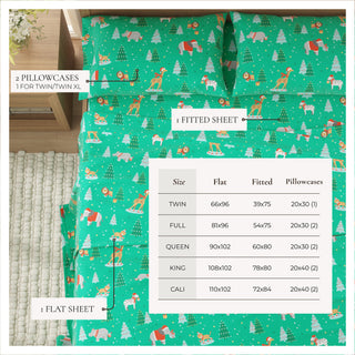Turkish Cotton Christmas-Theme Flannel Sheet Set