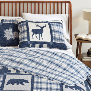 Lodge Plaid Patchwork Reversible Quilt Set With Shams