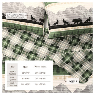 Mountain Scape & Plaid Microfiber Reversible Quilt Set With Shams