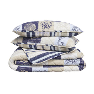Coastal Patchwork Microfiber Quilt Set with Shams