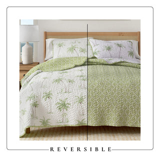 Coastal Palm Tree Reversible Quilt Set with Shams