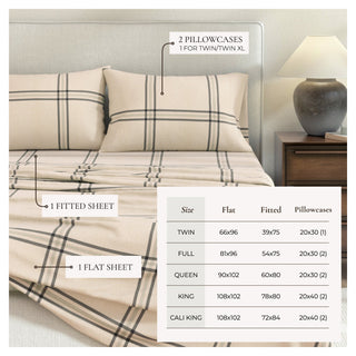 100% Turkish Cotton Plaid Flannel Sheet Sets