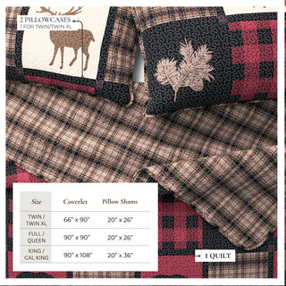 Lodge Plaid Patchwork Reversible Quilt Set With Shams