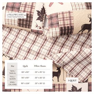Rustic Lodge Patchwork Microfiber Reversible Quilt Set With Shams
