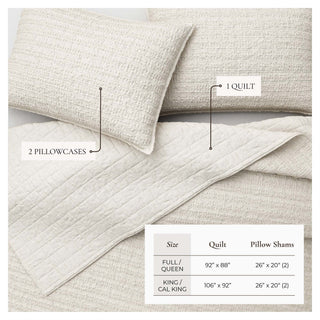 100% Cotton Garment Washed Honeycomb Waffle Quilt and Sham Set