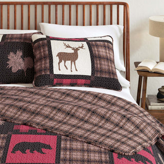 Nature & Plaid Patchwork Microfiber Reversible Quilt Set With Shams