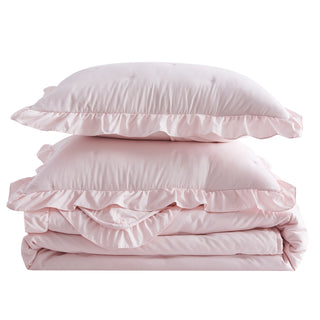 Dot Stitched Ruffled Quilt Set With Shams