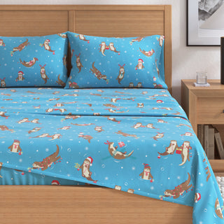 Turkish Cotton Christmas-Theme Flannel Sheet Set