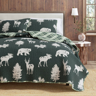 Deers & Trees Microfiber Reversible Quilt Set With Shams