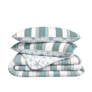 Reversible Coastal Striped Quilt Set with Shams