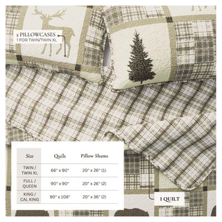 Nature & Plaid Patchwork Microfiber Reversible Quilt Set With Shams