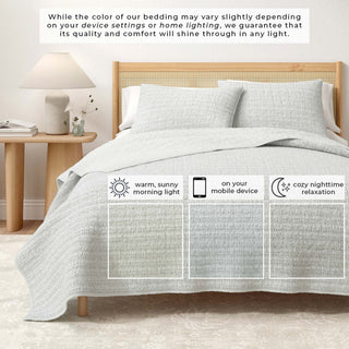 100% Cotton Garment Washed Honeycomb Waffle Quilt and Sham Set