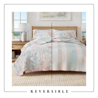 Coral Reversible Microfiber Quilt Set With Shams